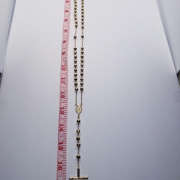 14K Solid Gold 6mm Bead Ball Rosary Necklace 26" Guadalupe Rosario Collar Oro - Picture 13 of 16